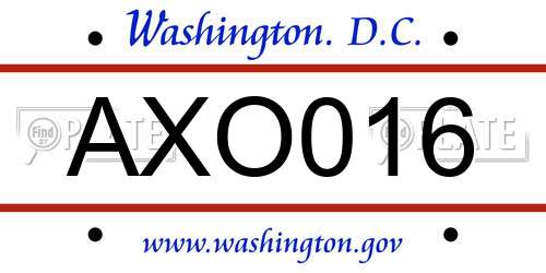 AXO016 District Of Columbia License Plate
