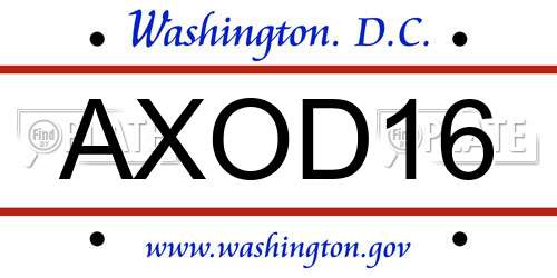AXOD16 District Of Columbia License Plate