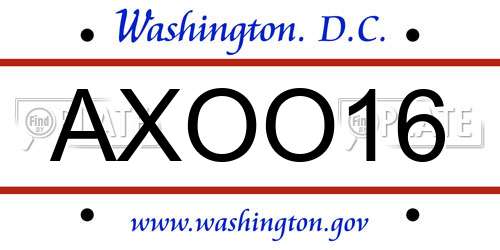 AXOO16 District Of Columbia License Plate