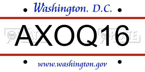 AXOQ16 District Of Columbia License Plate