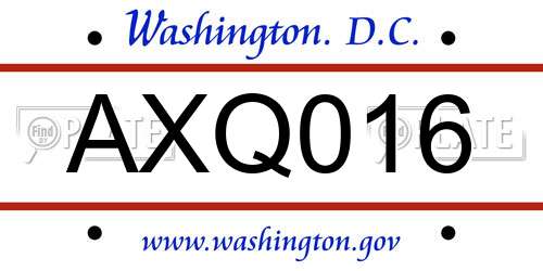 AXQ016 District Of Columbia License Plate