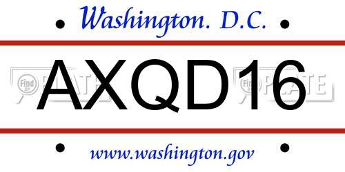 AXQD16 District Of Columbia License Plate