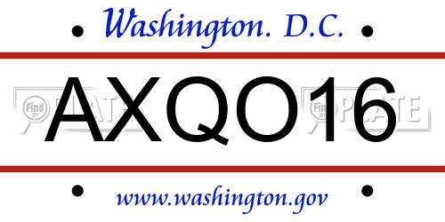 AXQO16 District Of Columbia License Plate