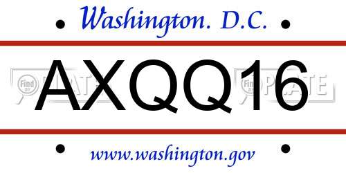 AXQQ16 District Of Columbia License Plate