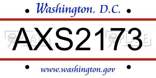 AXS2173 District Of Columbia License Plate