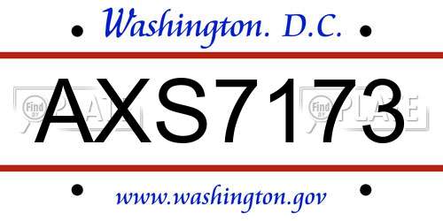 AXS7173 District Of Columbia License Plate