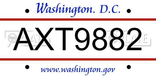 AXT9882 District Of Columbia License Plate