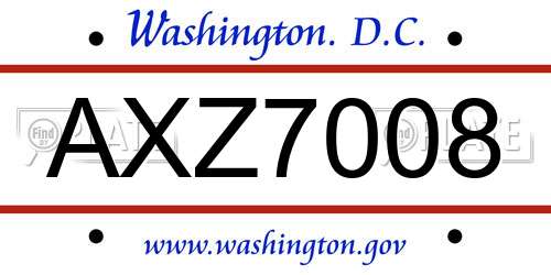 AXZ7008 District Of Columbia License Plate