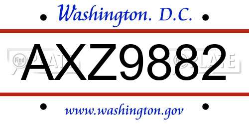 AXZ9882 District Of Columbia License Plate