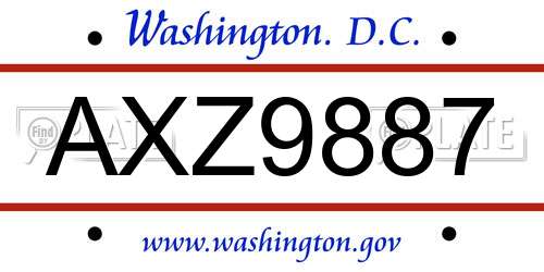 AXZ9887 District Of Columbia License Plate