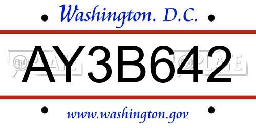AY3B642 District Of Columbia License Plate