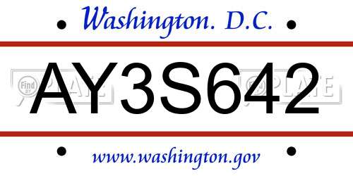 AY3S642 District Of Columbia License Plate