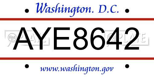 AYE8642 District Of Columbia License Plate