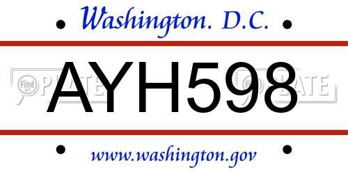 AYH598 District Of Columbia License Plate