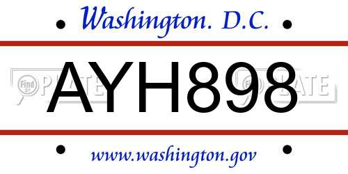 AYH898 District Of Columbia License Plate