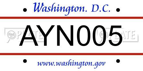 AYN005 District Of Columbia License Plate
