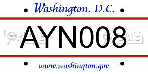 AYN008 District Of Columbia License Plate