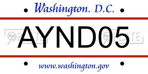 AYND05 District Of Columbia License Plate