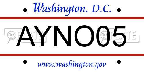 AYNO05 District Of Columbia License Plate