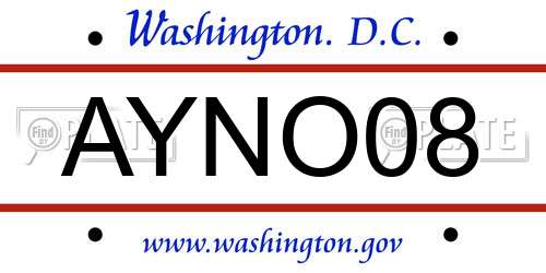 AYNO08 District Of Columbia License Plate