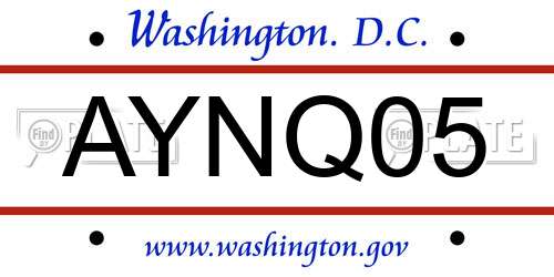 AYNQ05 District Of Columbia License Plate