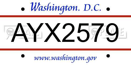 AYX2579 District Of Columbia License Plate