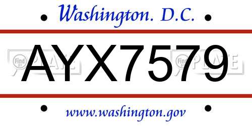 AYX7579 District Of Columbia License Plate