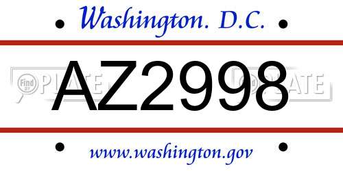 AZ2998 District Of Columbia License Plate