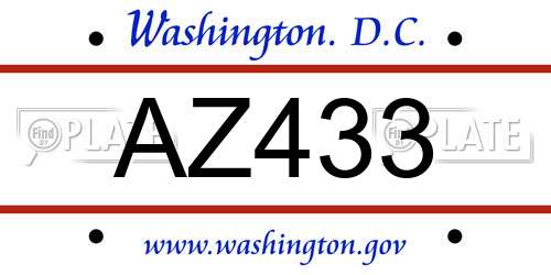 AZ433 District Of Columbia License Plate