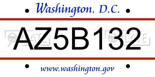 AZ5B132 District Of Columbia License Plate