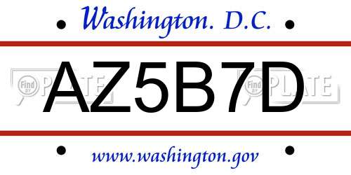 AZ5B7D District Of Columbia License Plate