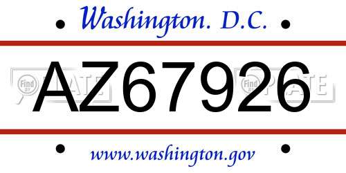 AZ67926 District Of Columbia License Plate