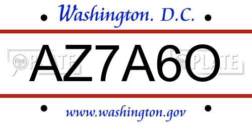 AZ7A6O District Of Columbia License Plate