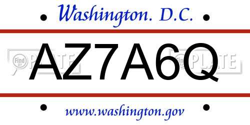 AZ7A6Q District Of Columbia License Plate