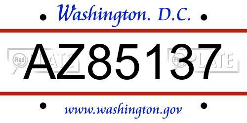 AZ85137 District Of Columbia License Plate