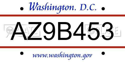 AZ9B453 District Of Columbia License Plate