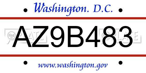 AZ9B483 District Of Columbia License Plate