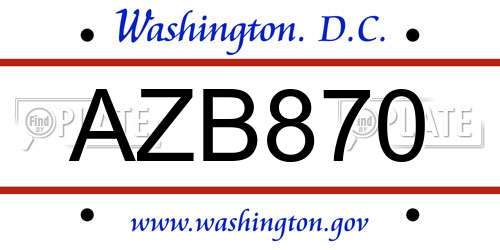 AZB870 District Of Columbia License Plate