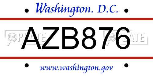 AZB876 District Of Columbia License Plate