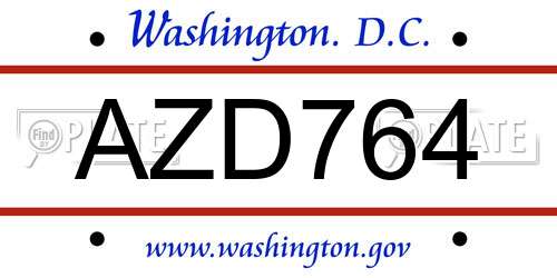 AZD764 District Of Columbia License Plate