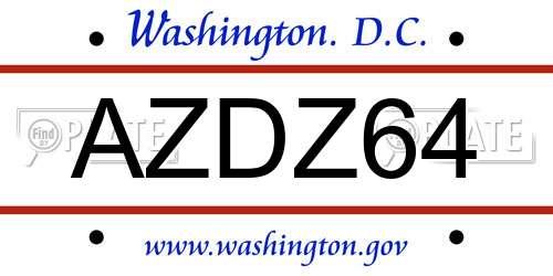 AZDZ64 District Of Columbia License Plate