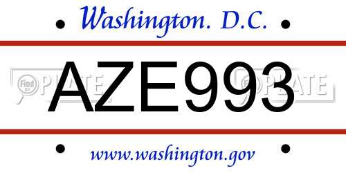 AZE993 District Of Columbia License Plate