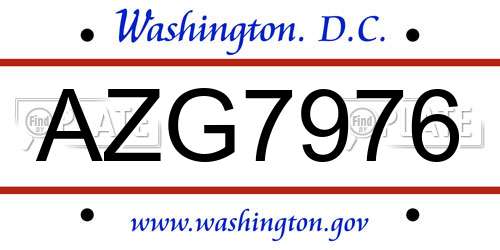 AZG7976 District Of Columbia License Plate
