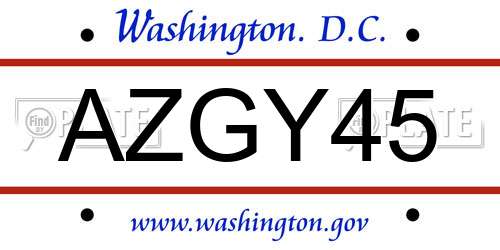AZGY45 District Of Columbia License Plate