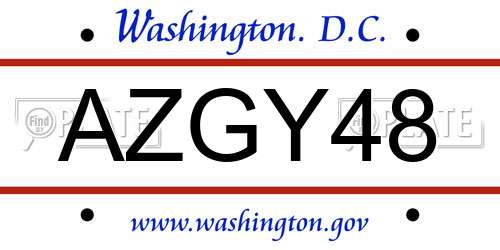 AZGY48 District Of Columbia License Plate