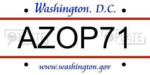 AZOP71 District Of Columbia License Plate