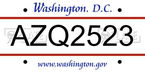 AZQ2523 District Of Columbia License Plate