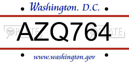 AZQ764 District Of Columbia License Plate