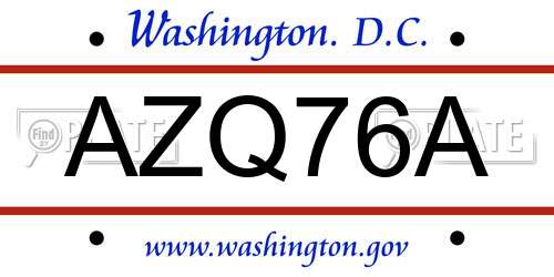 AZQ76A District Of Columbia License Plate