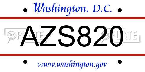 AZS820 District Of Columbia License Plate